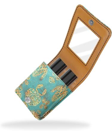 Travel Lipstick Organizer Case | Portable Makeup Bag with Mirror | Ethnic Style Golden Sea Turtle Design - Shop Internationally - Buy Online on GoSupps.com