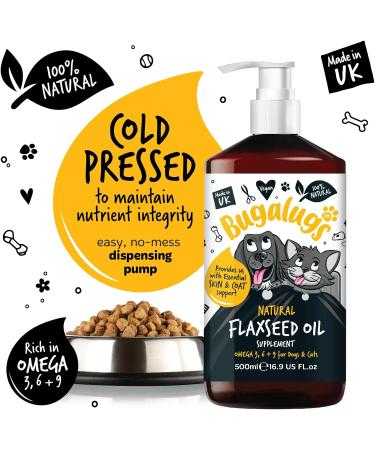 BUGALUGS Flaxseed Oil For Dogs Skin & Dog Supplements. Higher Omega 3 For Dogs 6 & 9 Than Salmon Oil For Dogs Uk Cold Pressed Dog Food Toppers Health Supplies For Dogs & Cat. Joint & Digestive 500ml - Buy Online on GoSupps.com