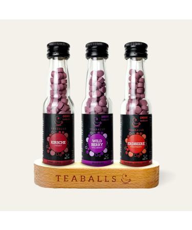 TEABALLS - Trio Fruits Black Selection Cherry Wildberry Strawberry (3 x 15 g) | 3 Black Bundle Including Wooden Stand | 90 - 225 Cups of Tea - Buy Online on GoSupps.com