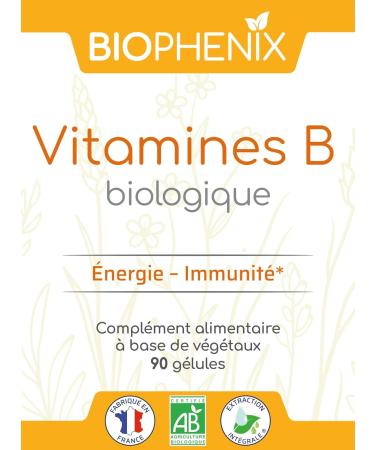 Bioph nix Organic Vitamin B 90 Capsules - 100% Natural Organic Plant Based Food Supplement - Vitamins B1 B2 B3 B5 B6 B8 B9 and B12. Energy Vitality and Immunity - Buy Online on GoSupps.com
