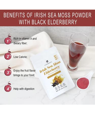 Irish Sea Moss Powder with Black Elderberry - 4oz | Vegan, Non-GMO, Gluten-Free - Buy Online on GoSupps.com