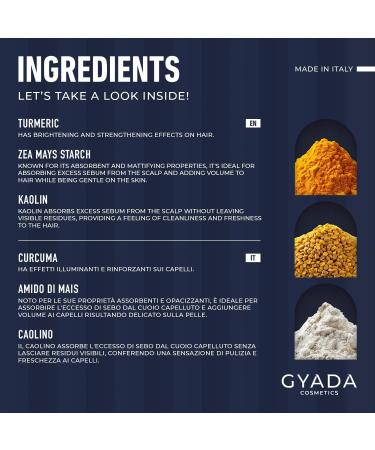  GYADA COSMETICS GYADA COSMETICS Dry Shampoo for Blonde Hair soothing and invigorating adds volume and freshness for light and blonde hair with turmeric extract Aloe Vera vitamin B5 and starch. - Buy Online on GoSupps.com