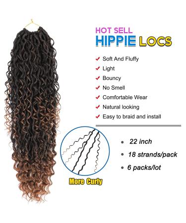 6 Packs 22 Inch Curly Faux Locs Crochet Hair - Boho Style Goddess Locs Synthetic Braids - T1B/30 (Pack of 6) - Buy Online on GoSupps.com