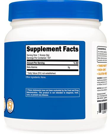 Nutricost Beta Alanine Powder 500g (1.1lbs) - Pure, Gluten Free, Non-GMO - 1.1lb Pack - Buy Online on GoSupps.com