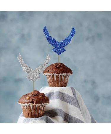 United States Air Force Cupcake Toppers USAF Wing Cupcake Topper Centerpiece Air Force Party Decor Retirements Party Decoration - Silver & Black Glitter - Buy Online on GoSupps.com
