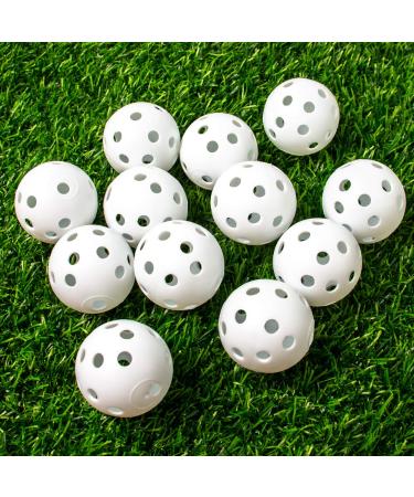 THIODOON Practice Golf Balls Limited Flight Golf Balls 40mm Hollow Plastic Golf Training Balls Colored Airflow Golf Balls for Swing Practice Driving Range Home Use Indoor 12 Pack White,12 pcs