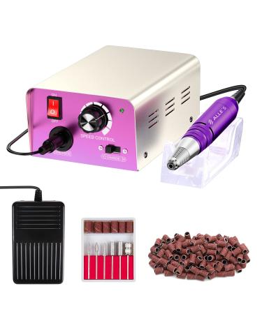 Professional Nail Drill Machine 30000 RPM with Foot Pedal, Electric Nail File for Acrylic Nails, Manicure Pedicure Drill Kit for Gel Nail Polish Removal, with 6Pcs Drill Bits and 106Pcs Sanding Bands