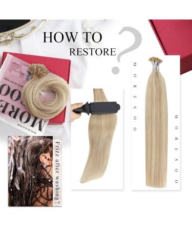 Buy Moresoo 35cm U Tip Hair Extensions - Real Hair #P18/613 Ash Blonde & Platinum Invisible Keratin Bonding 0.8g/s 40g Total - Buy Online on GoSupps.com