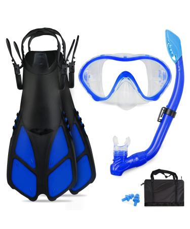 GoOsprey Kids Snorkeling Set with Flippers/Fins + Panoramic Snorkel Mask + Dry Top Snorkel + Travel Bags,Snorkeling Gear for Kids,Juniors,Boys and Girls Age 5-12 blue