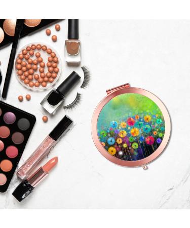 iampanda Compact Rose Gold Mirror for Women - Portable Round Makeup Mirror with 2X Magnifying for Purse - Watercolor Nature Landscape Floral Design - Buy Online on GoSupps.com