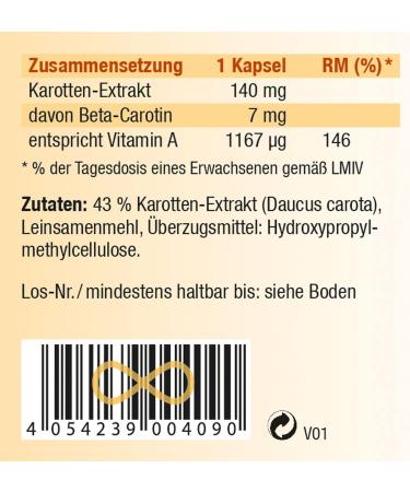 KOPP Vital Beta-Carotene Capsules - 6 x 200 Capsules | Premium Carrot Extract & Vitamin A | Pharmacy Quality International Shipping - Buy Online on GoSupps.com