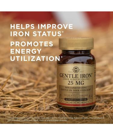 Solgar Gentle Iron 25mg - 90 Vegetable Capsules | Non-Constipating & Gluten Free | 90 Servings - Buy Online on GoSupps.com