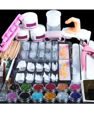 Acrylic Nail Kit Set Professional Acrylic with Everything for Beginner Glitter Acrylic Powder and Liquid Set Manicure Tools False Nail Tips Acrylic nail Supplies for Starter DIY clear, pink, white