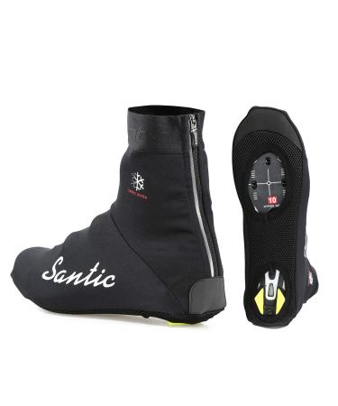 Santic Cycling Shoe Covers for Men Cycling Overshoes Windproof Thermal Road Bike Cycle Shoes Cover Warm Protector Fleece Inside or not as You Wish Black With Fleece Large