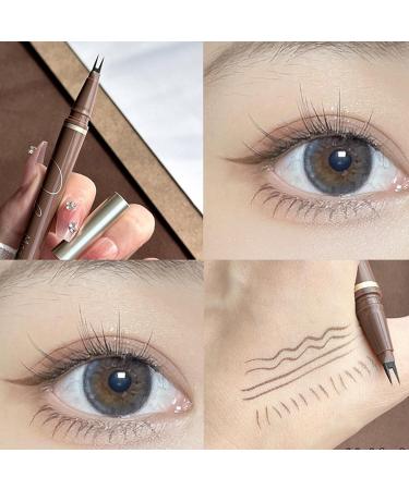 Double Edge Lower Lash | Waterproof Liquid Liner Pencil Three Colours Choices Eyeliner Pencil for Makeup Beginners Liquid Pencil with Bifurcated Brush Head Pochy Brown Coffee - Buy Online on GoSupps.com