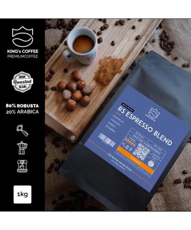  King's Coffee RS ESPRESSO BLEND by King's Coffee - Extra Strong - Slow and Gentle Roast - Very Low Acid - 1kg Whole Bean - Buy Online on GoSupps.com