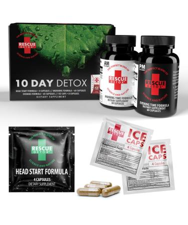 Rescue Detox - 10 Day Detox | Comprehensive Cleansing Program - with Head Start Blend and Bonus ICE Caps 8ct