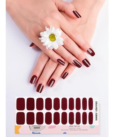 EBANKU Dark Red Gel Nail Polish Strips - 20 Stickers with File, Stick & Sealing Strip | Semi Cured, Adhesive Wraps for UV/LED Lamp - Buy Online on GoSupps.com