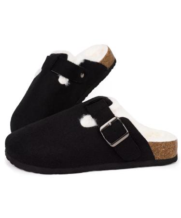 MAIITRIP Women's Wide Orthotics Cork Clogs Slippers with Arch Support for Plantar Fasciitis Fur Lined Orthopedic Indoor/Oudoor House Shoes with Adjustable Buckle for Flat Feet 10 Black