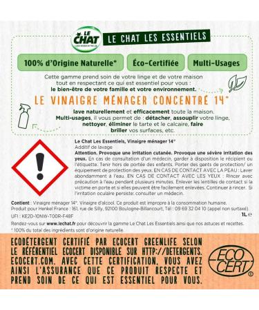 Le Chat Les Essentiels Household Vinegar Refill (1L) Multi-Purpose Vinegar Stain Remover Shine - Buy Online on GoSupps.com