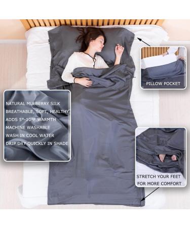 EXERMIL 100% Silk Sleep Sack | All-Round Zipper | 87x43 Large Sleeping Sheets for Hotels, Traveling & Camping | Multifunctional Travel Sheets (87x87) for Adults | Lightweight All Season Gray - Buy Online on GoSupps.com