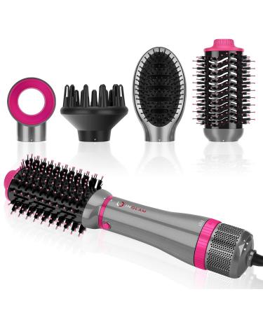 IG INGLAM 4 in 1 Blowout Brush Negative Ion Detachable Hair Dryer & Styler Volumizer Hot Air Brush with 2 Styling Brush Heads Silver