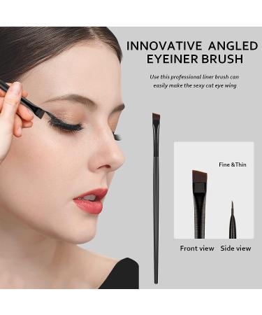 Angled Eyeliner Eyebrow Brush Set - Ultra-Fine Slanted Brushes for Brow Grooming and Mascara Application - 3 Pack Eyeshadow Blending Brushes - Beauty Cosmetic Tool in Black - Buy Online on GoSupps.com