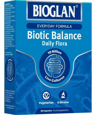 Bioglan Biotic Balance Daily Flora CFU 10 Billion Live Cultures 6 Live Strains - 30 Capsules 30 Count (Pack of 1)