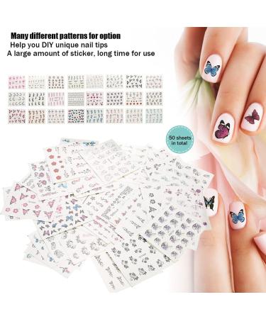 50 Pieces Of Flower Butterfly Cartoon Nail Art Stickers Small Flower Transfer Nail Decals Design Nail Care Accessories Nail Sticker Set(XF) - Buy Online on GoSupps.com