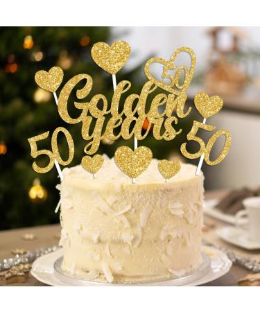 19-Piece Golden Wedding Cake Topper Set | 50th Birthday Decoration | Glitzy Torten Deko for Golden Years Celebration - Buy Online on GoSupps.com
