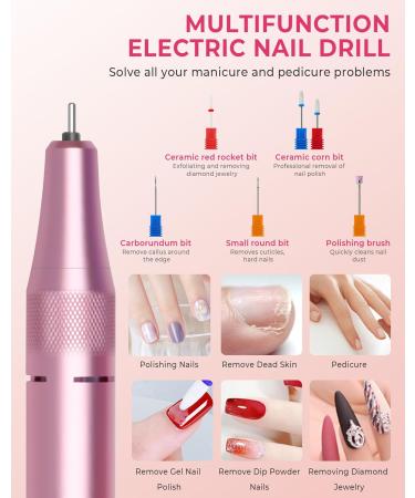 Portable Electric Nail Drill - 35000RPM Cordless Nail Drill with Mini UV Lamp - Rechargeable Professional Nail Tool for Home & Salon - Pink - Buy Online on GoSupps.com