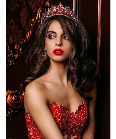SWEETV 2-Pack Crystal Wedding Tiara Crown & Earrings Set - Red Princess Hair Accessories - Buy Online on GoSupps.com