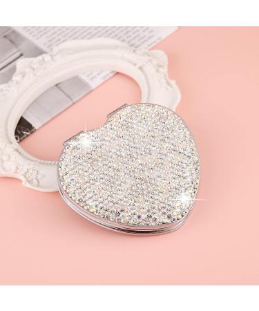 Portable Rhinestone Compact Pocket Mirror - Double-Sided 1x/2x Magnifying Handheld Cosmetic Mirror (Silver) - Buy Online on GoSupps.com