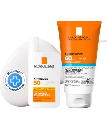 La Roche-Posay Anthelios Face Sunscreen & BUNDLE Broad Spectrum UVA-UVB Sun Protection for all Skin Types Lightweight Non-Greasy Texture Non-Comedogenic Water Resistant Fragrance Free BUNDLE: LOTION SPF 60 & ULTRA FLUID SPF 50