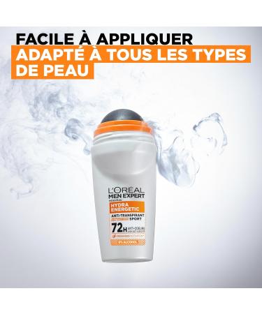 L'Or al Men Expert - Anti-Odor Roll-On Deodorant for Men - 72h Effectiveness - Alcohol-Free - Hydra Energetic Extreme Sport - 50 ml - Buy Online on GoSupps.com