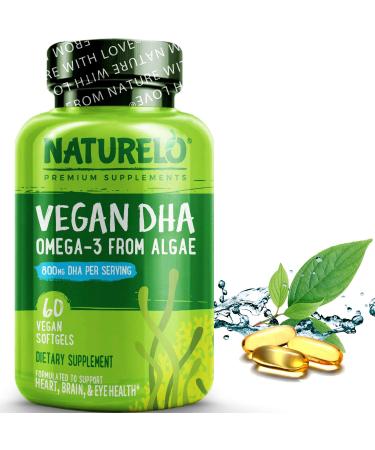 NATURELO Vegan DHA Omega-3 from Algae 800 mg 60 Vegan Softgels