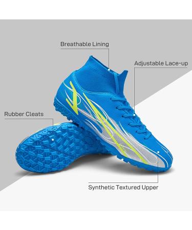 Mens High-Top Soccer Cleats | Breathable Anti-Slip Football Boots | Blue Turf Sneakers - Size 6.5 - Buy Online on GoSupps.com
