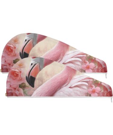 Super Absorbent Pink Flamingo Floral Hair Towel 2 Pack - Quick Dry Hair Turbans for Women & Girls - Buy Online on GoSupps.com