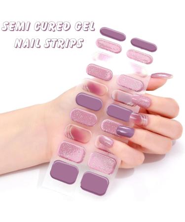 Semi Cured Gel Nails Strips 20PCS Burple Glitter Self Adhesive Gel Nail Stickers Soft Full Nail Wraps Waterproof Gel Nail Strips Decal with Nail File & Stick UV/LED Lamp Required - Buy Online on GoSupps.com