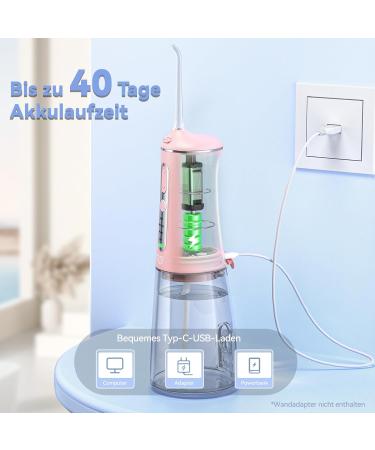Mouth Shower JTF Electrical Tooth Cleaner - 4 Modes 5 Nozzles 300ml Water Tank & USB-C Oral Irrigator | Pink Water Flosser for Effective Dental Hygiene - Buy Online on GoSupps.com