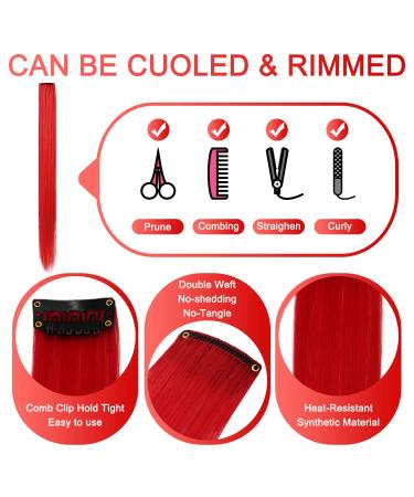 FC SWS 12 Colored Clip-In Hair Extensions | 21 Inch Heat-Resistant Synthetic Hair for Women & Girls | Multi-Colored Party Highlights | Perfect Gift (Red) - Buy Online on GoSupps.com