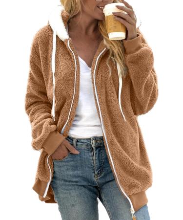 HANXIULIN Women's Oversize Plush Fleece Jacket - Warm Lined Winter Coat in Khaki & Color Variations - Casual Faux Fur Cardigan for Cold Weather - Shop Now! - Buy Online on GoSupps.com