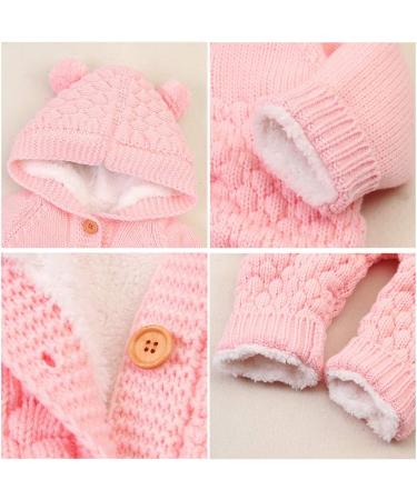 VICROAD Baby Hooded Knitted Romper 18-24 Months Pink - Warm Sweater Jumpsuit for Newborn Boys & Girls - Buy Online on GoSupps.com