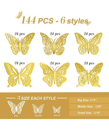 144Pcs 3D Gold Butterfly Wall Decor - 6 Styles & 3 Sizes | Party & Cake Decorations - Buy Online on GoSupps.com