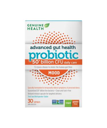 Genuine Health Advanced Gut Health Probiotic 30 count 50 Billion CFU Natural daily mood balance and stress support 15 Strains per capsule Vegan Gluten-Free and Non-GMO(Pack of 1) 30 count (Pack of 1)