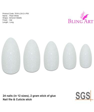 Buy Bling Art False Nails - Glossy White Red Brown Black Almond Stiletto Acrylic Tips | 24 Long Pearl White Gel Nails for Stunning Manicures - Buy Online on GoSupps.com