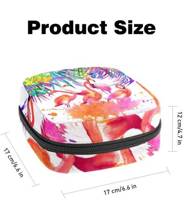Stylish Menstruation Pad Bag with Zipper | Women's Napkin & Tampon Collecting Bag | Tropical Leaves & Flamingo Design - Buy Online on GoSupps.com