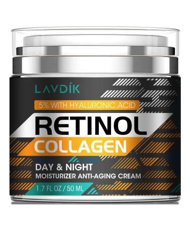 Retinol Cream for Face with Hyaluronic Acid  Moisturizer Anti Aging Collagen Cream for Women and Men  Reduce Wrinkles & Fine Lines Day & Night (1.7 FL OZ)