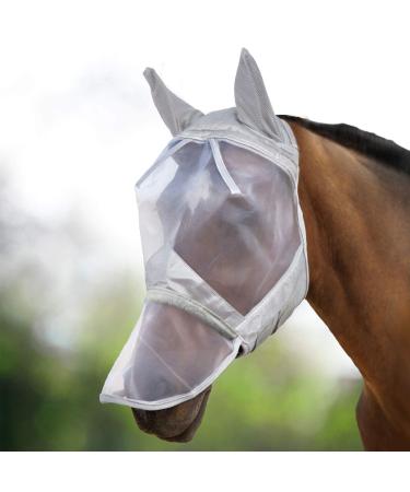 Harrison Howard CareMaster Horse Fly Mask UV Protection Ears and Nose Protection Silver Warmblood (L) Warmblood (Large)