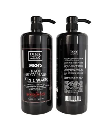 Dead Sea Collection Men's 3-in-1 Body Wash - Sandalwood Scented Shower Gel, Shampoo & Face Wash Combo - 67.6 Fl. Oz (Pack of 2) for Ultimate Freshness and Coolness - Buy Online on GoSupps.com